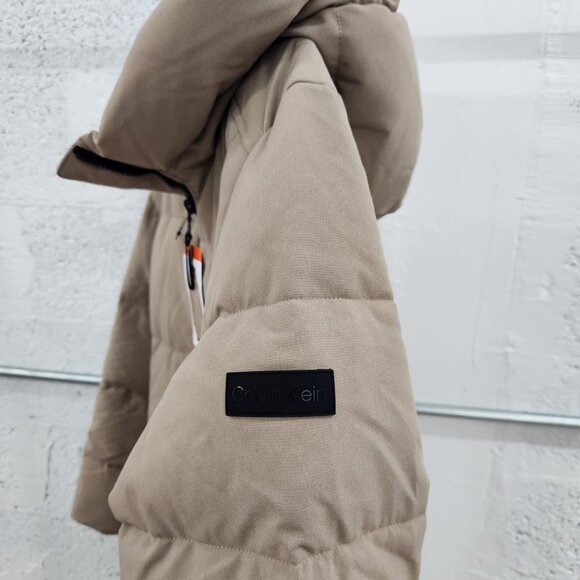 NWT Calvin Klein Women’s Faux Fur Lined Hood Oxford Puffer Jacket Tan Large - Picture 6 of 13